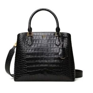 Tory Burch Black Croc-Patterned Satchel